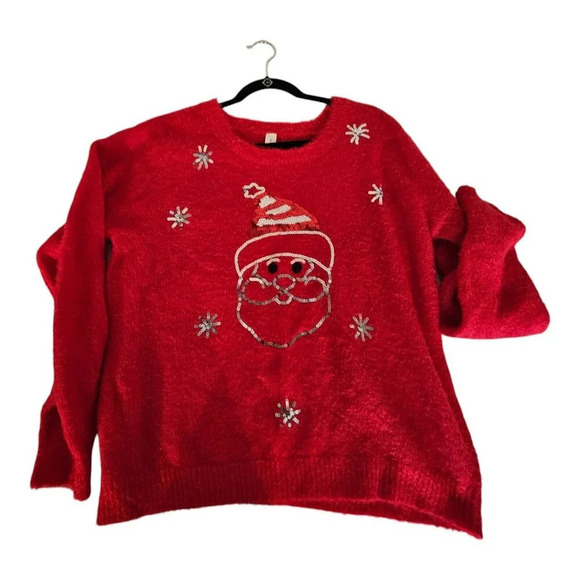 No Boundaries Sweaters - Red Ugly Christmas Sweater Santa Sequins XXL